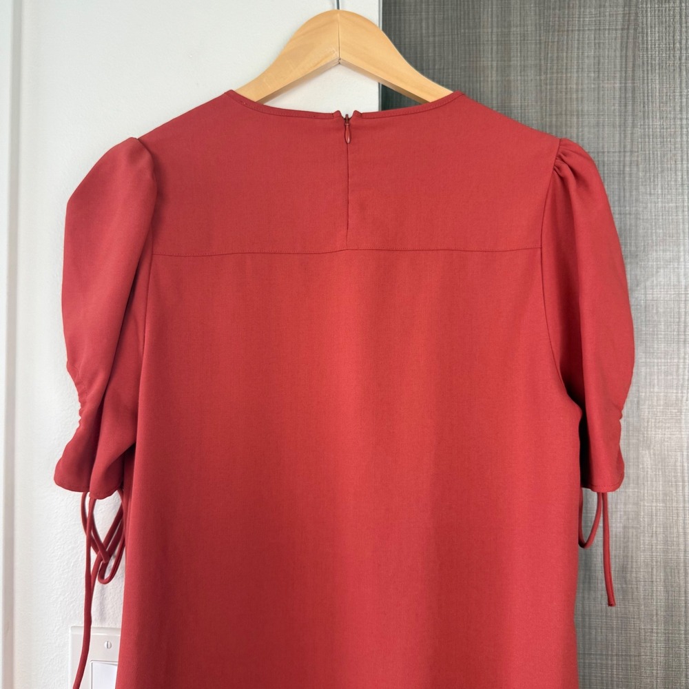 NEW See By Chloe Peppery Red Ruched Crepe Mini Dress Shift Size 44 - Picture 8 of 12